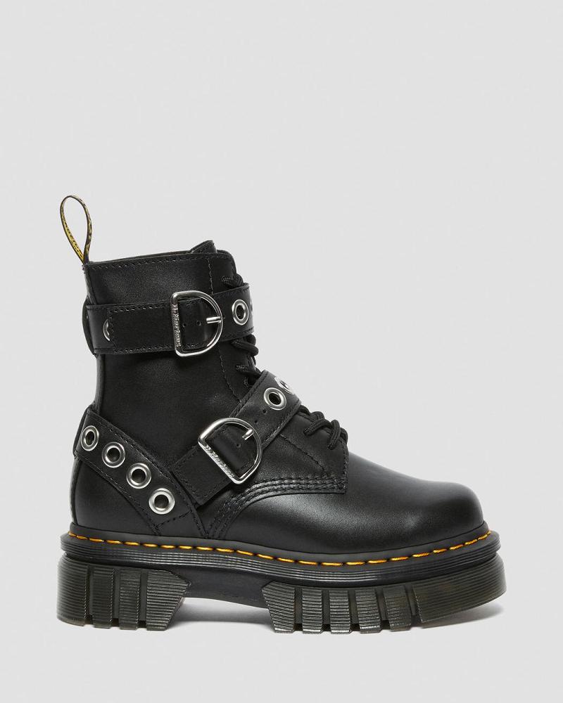 Dr Martens Audrick Hardware Leren Platform Laarzen Dames Zwart | NL 547SGL